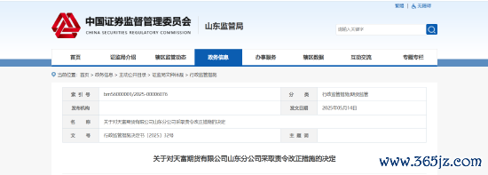 最好的配资公司 居间人管控不到位！天富期货山东分部被责令改正